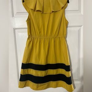 YA Los Angeles Yellow gold/dark navy black ruffle collar dress, great condition!